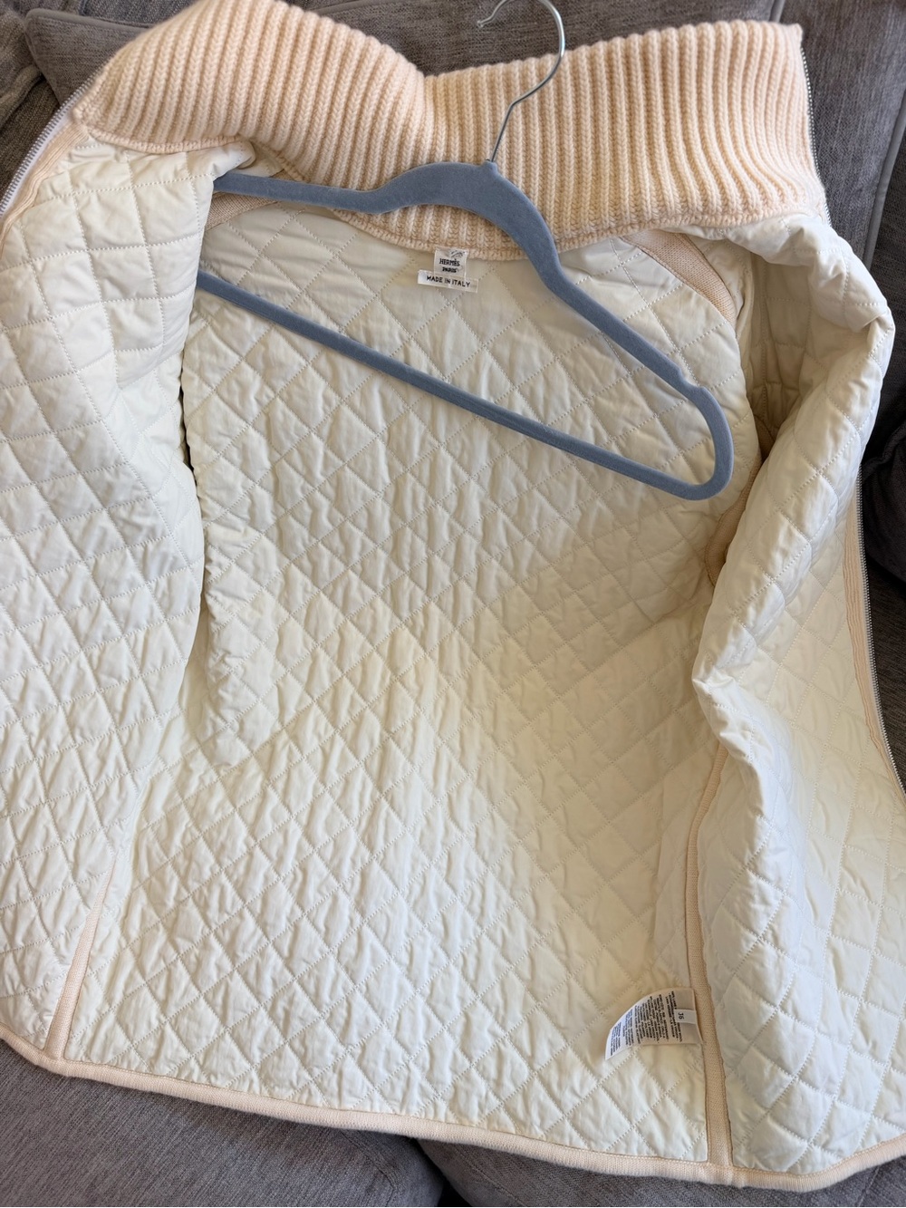 Hermes Cream Quilted Knit Zip-Front Jacket - Picture 5 of 6